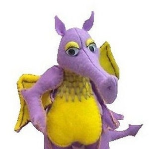 Gustav soft toy felt dragon sewing kit. Completed height 8 " Purple/yellow or Blue/green