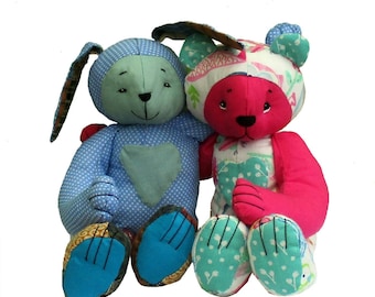 Teddy Bear & Rabbit Sewing Pattern: 12-inch Keepsake Softies (PDF)