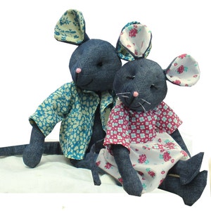 Raggedy Mouse soft toy sewing pattern.   Printed mice pattern