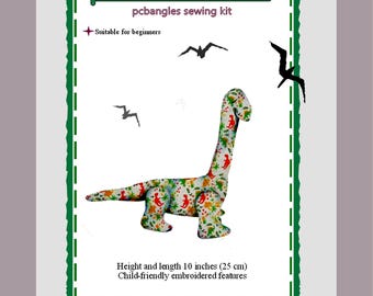Dippy dinosaur fabric sewing kit.  Makes 10 " dino  (25cm)