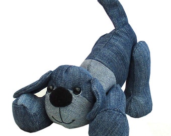 Denim Dog digital soft toy sewing pattern to recycle denims PDF download