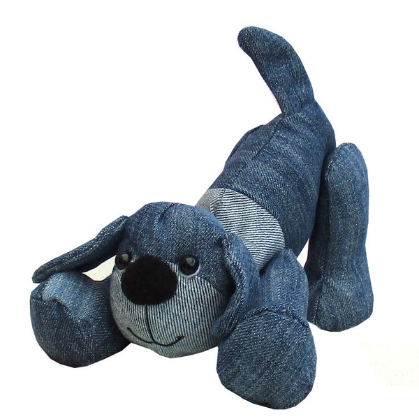Denim Dog digital soft toy sewing pattern to recycle denims PDF download