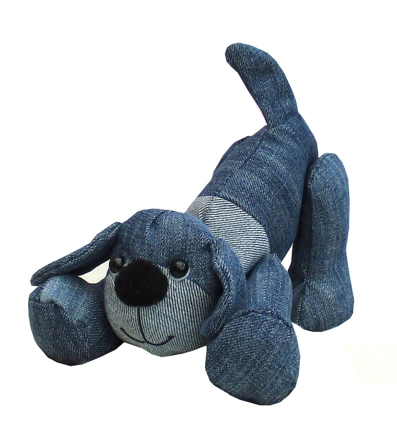 Denim Dog digital soft toy sewing pattern to recycle denims PDF download image 1