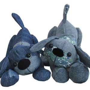 Denim dog soft toy sewing pattern - recycle your denim jeans  Printed pattern