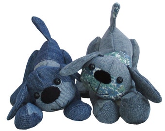 Denim dog soft toy sewing pattern - recycle your denim jeans  Printed pattern