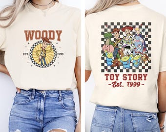 Camiseta del Sheriff Woody, camiseta de Toy Story de Disney, camiseta de viaje a Disneyland, camiseta de Toy Story, camiseta unisex de Disney para adultos y niños, camiseta de Disneyland (dos caras)