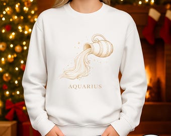 Aquarius Shirt, Zodiac Birthday Gift, Water Bearer Zodiac Design, Celestial Stars, Boho Style Sweatshirt