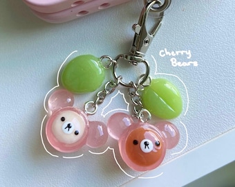 Rilakkuma and Korilakkuma Jelly Cherry Babies, Phone Charm, Jelly like, Translusent Fruit Keychain, Sanrio bears