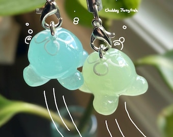 Chubby JellyFish Phone Charm, Jelly, Translusent Juminocore Keychain, Bag/Phone Charm
