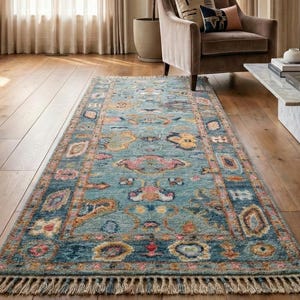 2.6x8 ft Pastel Oushak Runner Rug – Hand-Knotted Wool Turkish Hallway Carpet