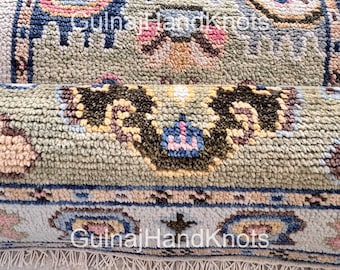 Olivgrüner Oushak Teppichläufer: Handgeknüpfte türkische Wolle 70x150