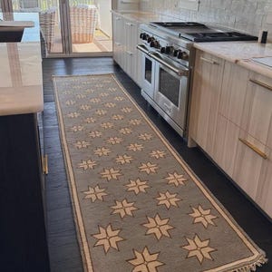 Modern Grey Oushak Runner Rug 2.5x6 2.5x8 2.5x10, Hand Knotted Wool Star Rug, 8x10 9x12 10x14 Area Rug, Custom Size