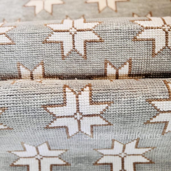 Hand-Knotted Oushak Wool Rug: Gray, Ivory, and Pastel Turkish Carpet