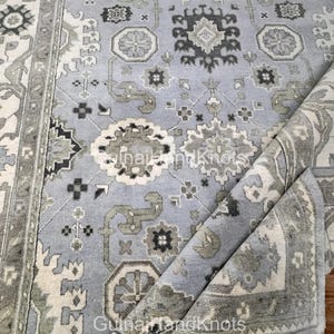 10x14 Light Blue Oushak Rug, Hand-Knotted Wool Turkish Area Carpet, Ivory Green Gray Traditional Rug 8x10 9x12 10x12 10x15 12x12 12x15 12x18