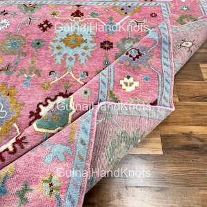 Pink Oushak Rug 8x10, Hand-Knotted Wool Area Rug, Multicolor Turkish Rug, Modern Pastel Carpet, Large Bedroom or Living Room Decor QuickShip