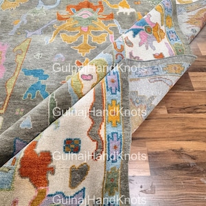 Quick Ship 9x12 Olive Green Oushak Rug, Colorful Handmade Wool Area Rug with Ivory Border, Modern Oriental Carpet – HandKnotted Rug 9x12