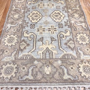 Taupe Blue Oushak Rug – Hand Knotted Wool Area Carpet 4x6 5x8 6x9 8x10 9x12 10x14 ft – Antique Style Modern Rug for Living Room Decor