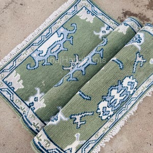 Olive Green Oushak Rug 6x9 7x10 8x10 9x12 10x12 12x18 Turkish Hand-Knotted Wool Area Rug with Natural Organic Dyes Vintage Living Room Decor