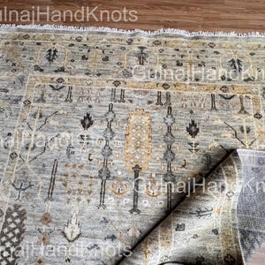 Handmade Oushak Rug – Sage Green Taupe Wool Area Rug | Neutral Turkish Carpet | Ivory & Gold Persian-Style Rug for Living Room 8x10 9x12