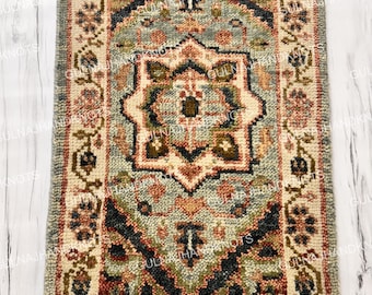 Saliegroen Oushak wollen vloerkleed, handgeknoopt bloemenpatroon, vintage Turks tapijt, vloerkleed voor de woonkamer, op maat gemaakt