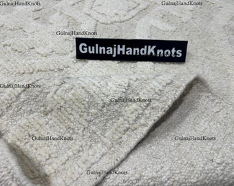 Handgemaakt wollen vloerkleed 8 x 10 ivoor | Geknoopt minimaal neutraal vloerkleed, woonkamer slaapkamer