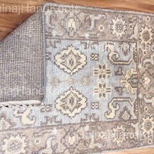 Taupe Blue Oushak Rug – Hand Knotted Wool Area Carpet 4x6 5x8 6x9 8x10 9x12 10x14 ft – Antique Style Modern Rug for Living Room Decor