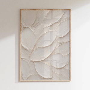 Lámina decorativa de pétalos blancos texturizados / Pintura acrílica abstracta / Decoración floral neutra / Arte botánico minimalista moderno (descarga digital)
