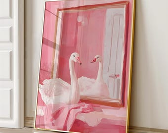 Blush Pink Swan Painting Print, Vintage Coquette Wall Art (UNFRAMED ...