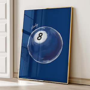 Eight Ball Print, Trendy Wall Art, Dorm Room Decor, Retro 8 Ball Poster, Preppy Aesthetic, Navy Wall Art Prints, Apartment Decor, Printable