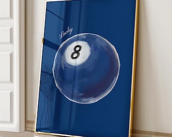 Eight Ball Print, Trendy Wall Art, Dorm Room Decor, Retro 8 Ball Poster, Preppy Aesthetic, Navy Wall Art Prints, Apartment Decor, Printable
