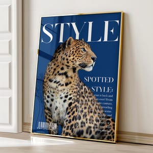 Magazine Poster, Navy Blue Leopard Print, Preppy Wall Art, Digital Download, Navy Blue Wall Art, Designer Wall Art, Trendy Wall Art