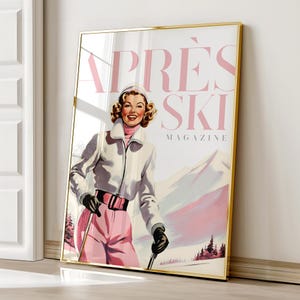Apres Ski Poster, Vintage Ski Print, Apres Ski Wall Art, Retro Style Print, Bar Cart Decor, Retro Ski Poster, Girly Dorm Decor, Printable