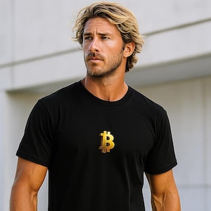Solid Black - Pure Gold Bitcoin: T-Shirt Tee. 100% cotton
