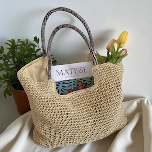 Boho Straw Tote Bag – Woven Beach Shoulder Purse for Women Travel Summer