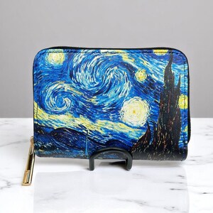 Portafoglio artistico in pelle vegana, porta carte con cerniera, regalo ideale per gli amanti dell'arte, elegante e pratico