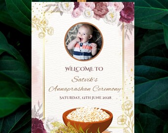 Custom Photo Annaprashan Welcome Sign, Floral Pasni Ceremony (Digital Sign)