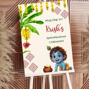 Editable Photo Annaprasana Welcome Sign as Pasni Ceremony Welcome Sign, Annaprashan Decoration Poster, Rice Feeding Welcome Sign, DIGITAL, First Feeding Ceremony, Pasni Welcome Sign, Annaprashan Welcome Signs, Annaprashan Signs, Traditional Theme, Mukhe Bhat Ceremony Decor, First Feeding Ceremony Entrance Signboard, Krishna Theme