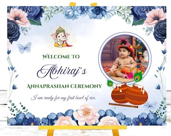 Annaprashan Welcome Sign: Floral Pasni Ceremony Decor (Digital Download)