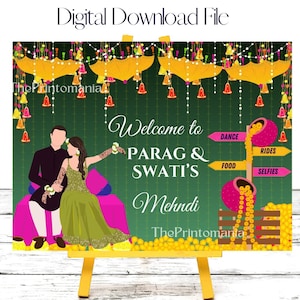 Couple Mehndi welcome signs as Mehndi decor, Mehndi posters & Mehendi Welcome Sign, Mehndi sign as Mehendi signs, Mendhi welcome sign Mendhi
