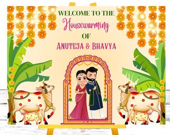 Indian Housewarming Welcome Sign, Marigold Grahapravesh Decor (Digital Download)