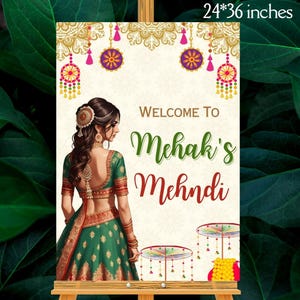 Letreros de bienvenida de mehndi para novias editables como decoración de mehendi, señalización de entrada, letreros de mehandi, letreros de mehendi, letreros para ceremonias de Heena, letrero de bienvenida