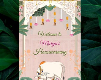 Lotus Pichwai Housewarming Welcome Sign, Grihapravesh Decor (Digital Files)
