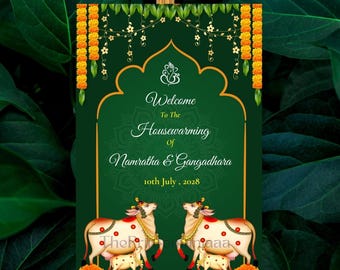Pichwai Housewarming Welcome Sign, Lotus & Cow Theme (Digital Download)