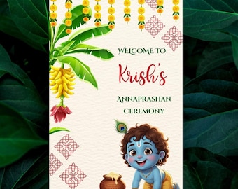 Krishna Annaprashan Welcome Sign, Rice Feeding Ceremony Signboard (Digital Download)