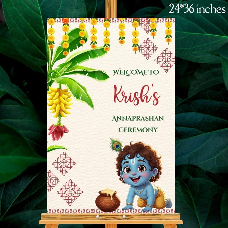 Editable Photo Annaprasana Welcome Sign as Pasni Ceremony Welcome Sign, Annaprashan Decoration Poster, Rice Feeding Welcome Sign, DIGITAL, First Feeding Ceremony, Pasni Welcome Sign, Annaprashan Welcome Signs, Annaprashan Signs, Traditional Theme, Mukhe Bhat Ceremony Decor, First Feeding Ceremony Entrance Signboard, Krishna Theme