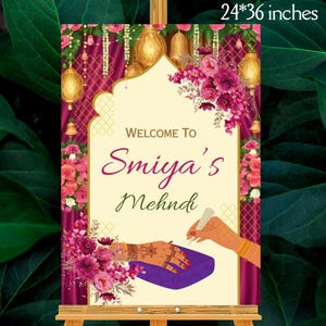 Letrero de bienvenida con mehndi floral como decoración mehendi, señalización de entrada para bodas, letreros mehandi, letreros mehendi, letreros para ceremonias heena, letrero de bienvenida