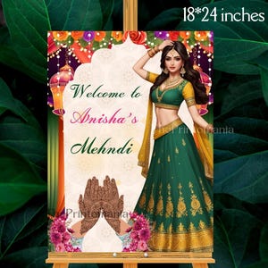 Editable Mehndi Sign, Welcome Sign for Mehendi Night, Mehendi Welcome Signboard for your Mehendi, Mehendi Entry Sign, Bride&#39;s Heena Ceremony