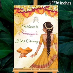 Plaque de bienvenue traditionnelle haldi en signe haldi, enseigne de décoration haldi indienne, affiche de cérémonie haldi, enseigne de bienvenue à Haldi, signalisation Pithi