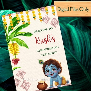 Editable Photo Annaprasana Welcome Sign as Pasni Ceremony Welcome Sign, Annaprashan Decoration Poster, Rice Feeding Welcome Sign, DIGITAL, First Feeding Ceremony, Pasni Welcome Sign, Annaprashan Welcome Signs, Annaprashan Signs, Traditional Theme, Mukhe Bhat Ceremony Decor, First Feeding Ceremony Entrance Signboard, Krishna Theme