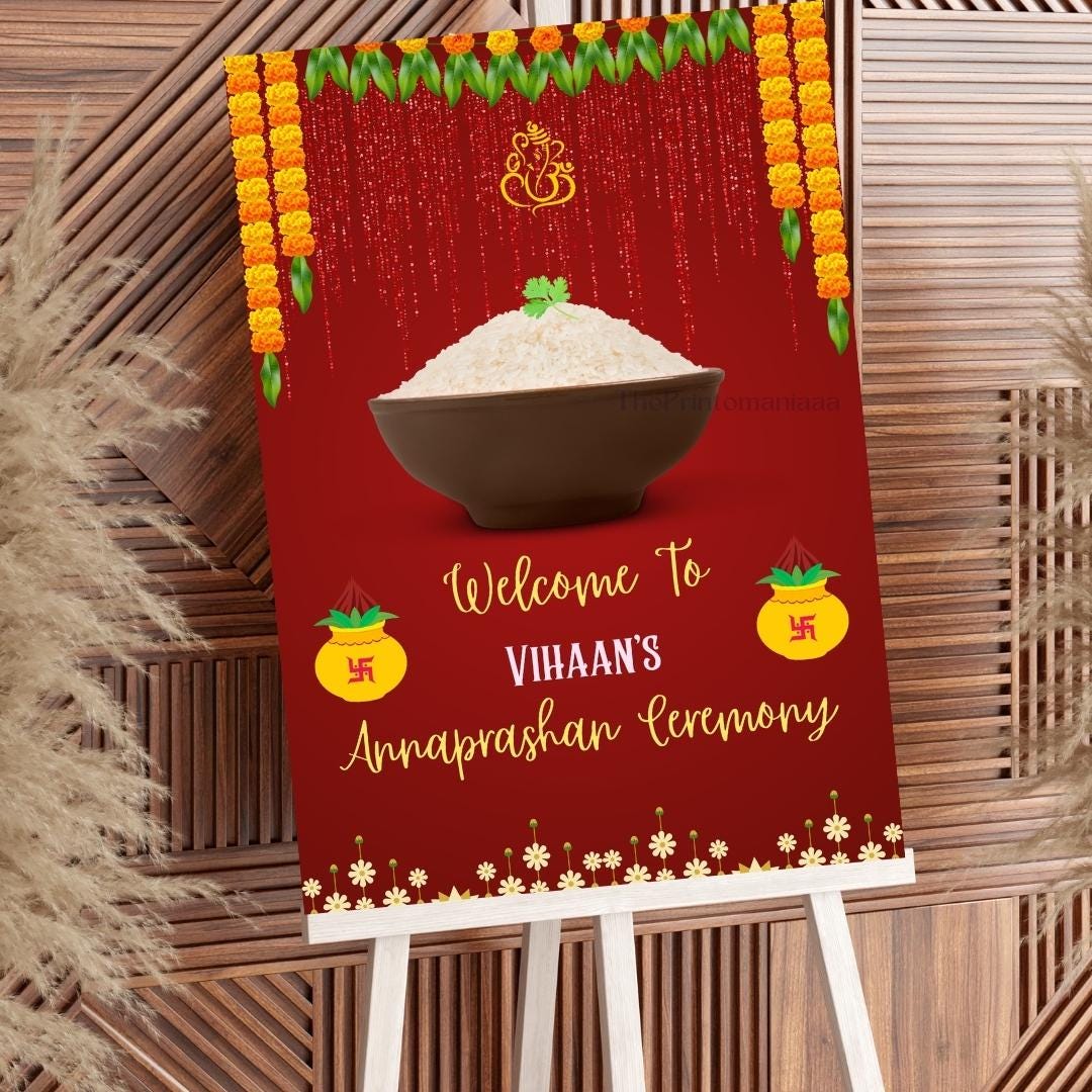 Welcome Rice Editable Annaprashan Welcome Sign, Traditional Rice Ceremony Decor ...